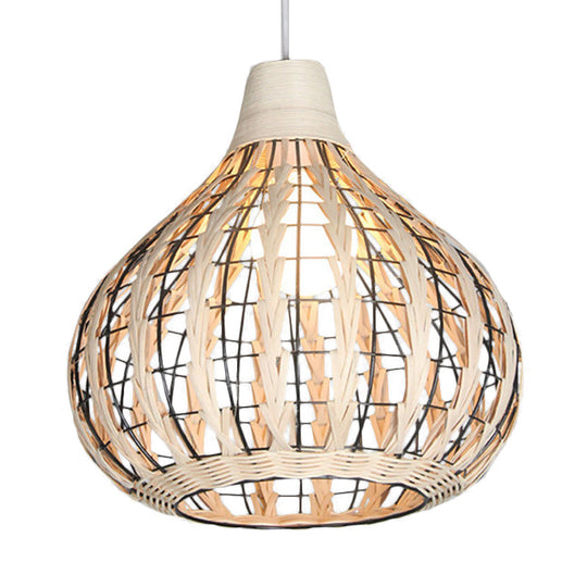 Hand-Woven Rattan Gourd Pendant Lamp - Rustic 1-Light Fixture For Restaurants