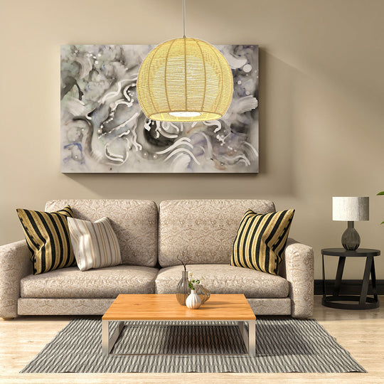 Rustic Beige Orb Pendant Light With Rope Shade For Dining Table