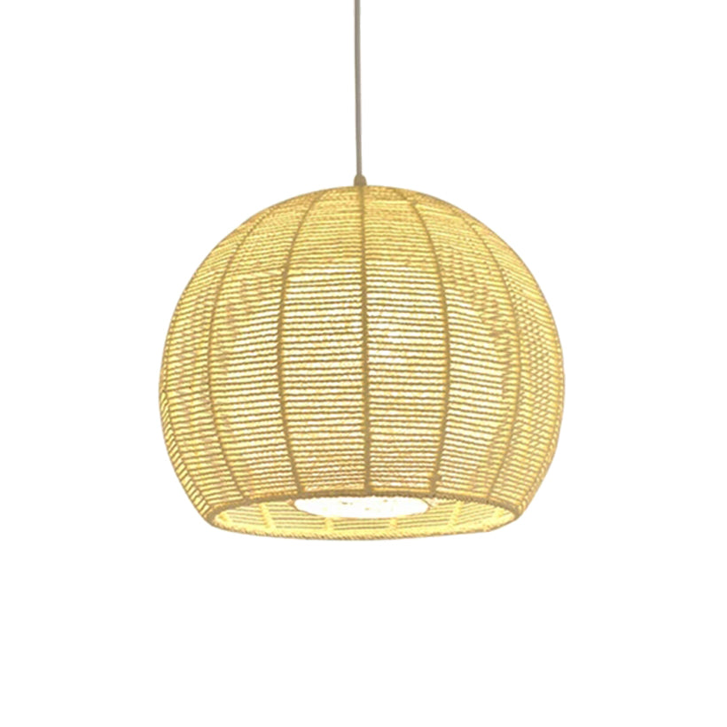 Rustic Beige Orb Pendant Light With Rope Shade For Dining Table