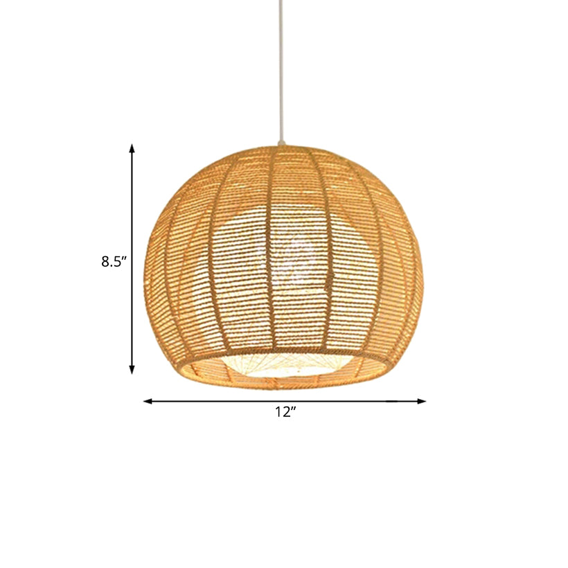 Rustic Beige Orb Pendant Light With Rope Shade For Dining Table