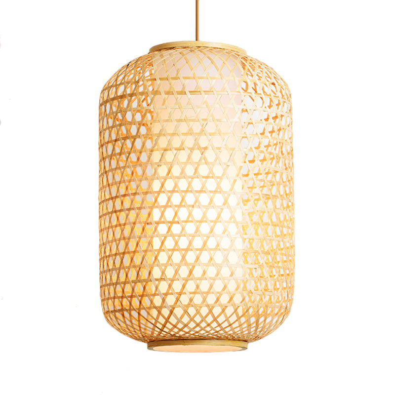 Bamboo Asian Lantern Pendant Light - Single Head Ceiling Drop For Restaurant & Dining Room Decor