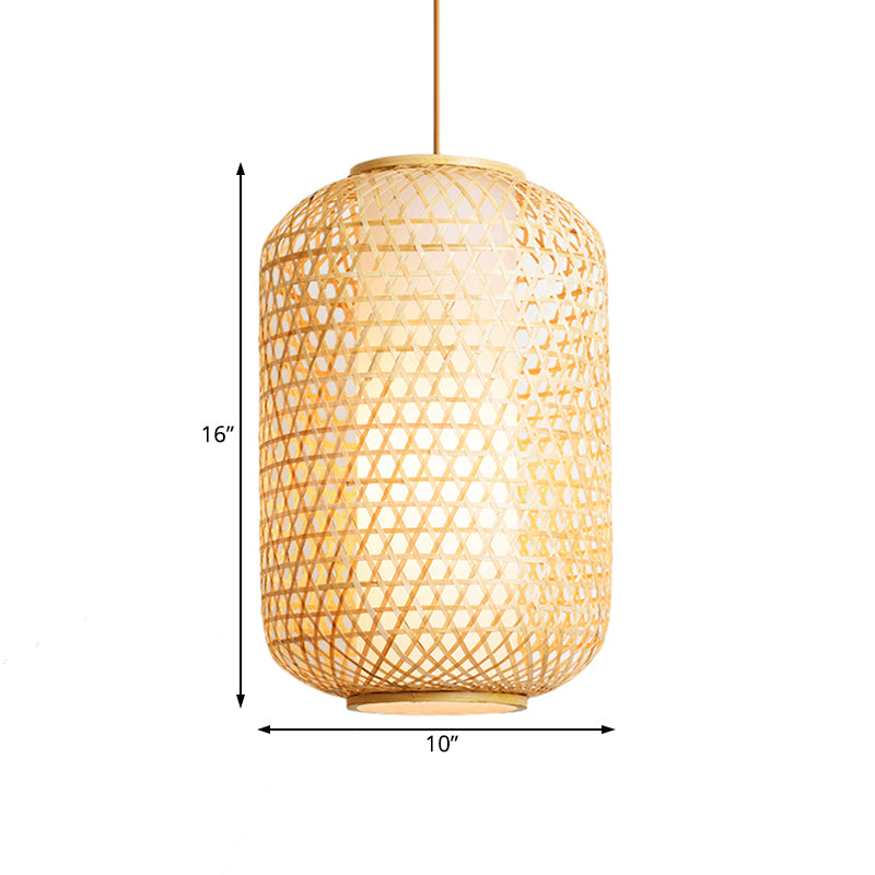 Bamboo Asian Lantern Pendant Light - Single Head Ceiling Drop For Restaurant & Dining Room Decor