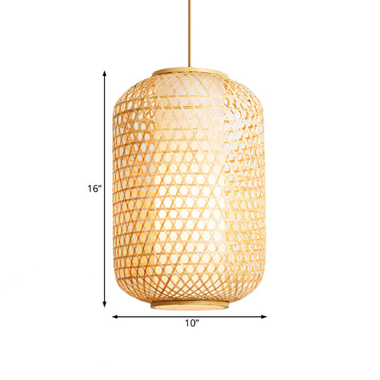 Bamboo Asian Lantern Pendant Light - Single Head Ceiling Drop For Restaurant & Dining Room Decor