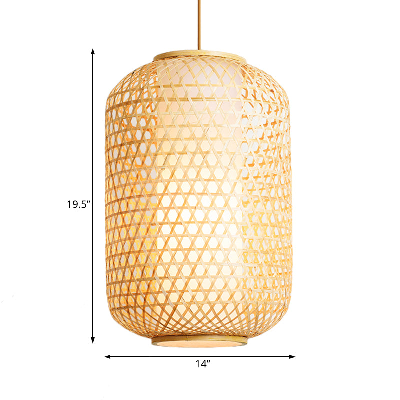 Bamboo Asian Lantern Pendant Light - Single Head Ceiling Drop For Restaurant & Dining Room Decor