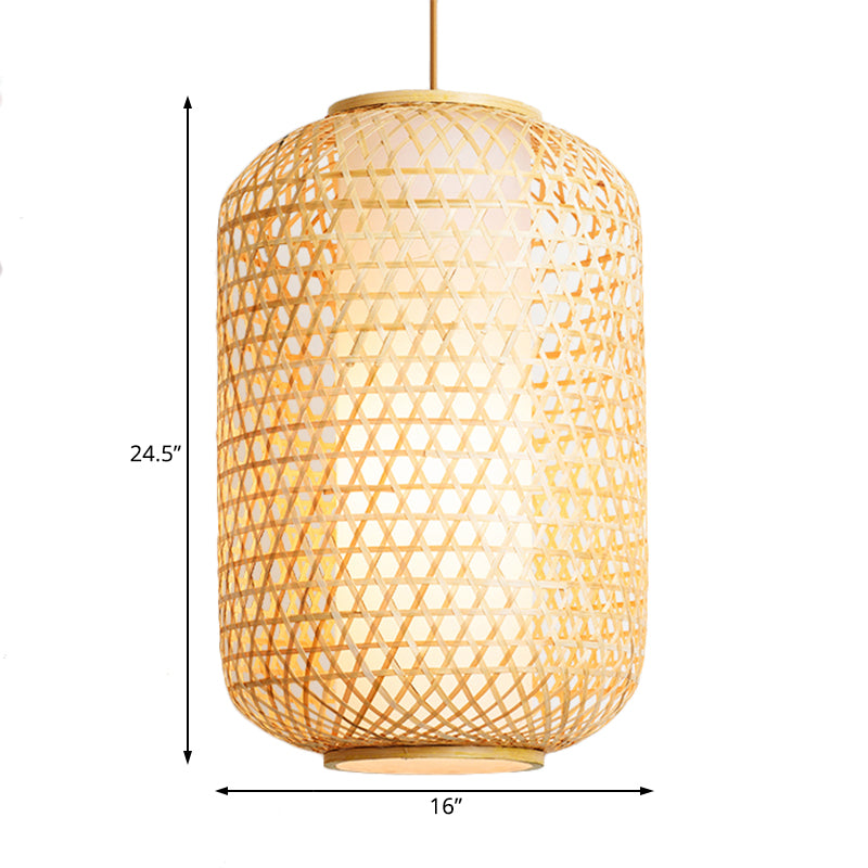 Bamboo Asian Lantern Pendant Light - Single Head Ceiling Drop For Restaurant & Dining Room Decor