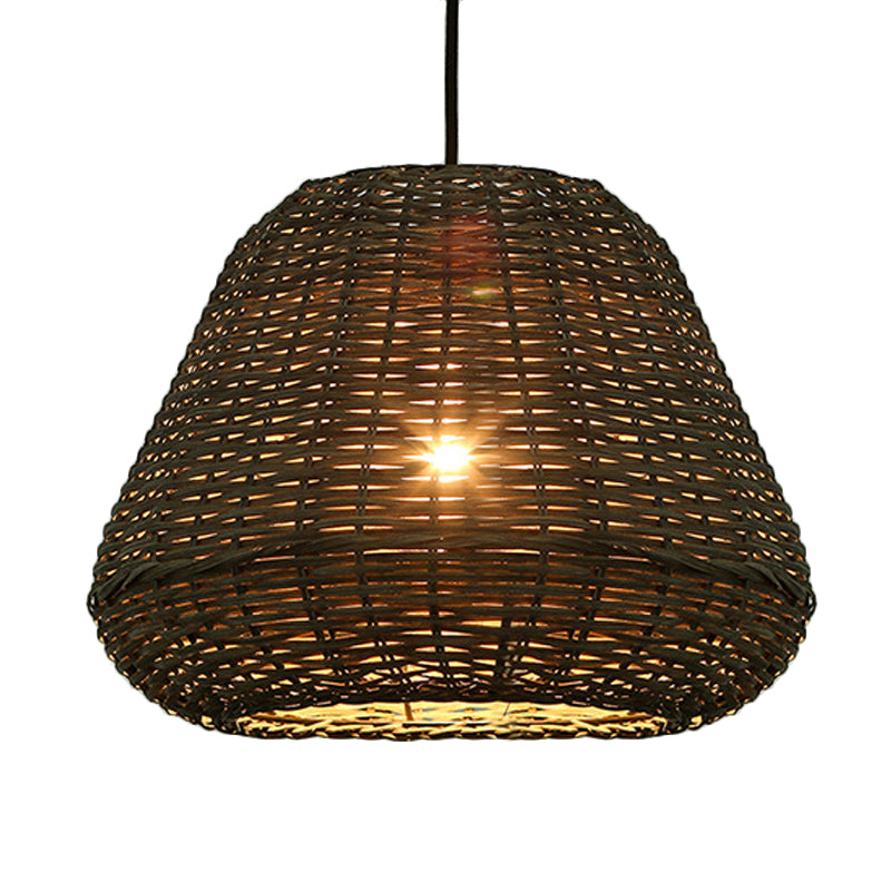 Handcrafted Rattan Bucket Pendant: Rustic Single-Head Brown Hanging Lamp For Restaurants