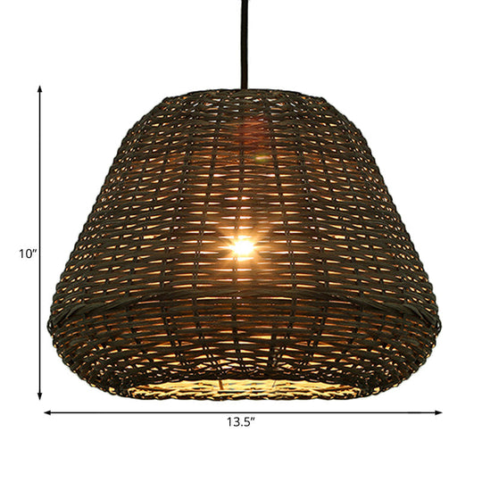 Handcrafted Rattan Bucket Pendant: Rustic Single-Head Brown Hanging Lamp For Restaurants