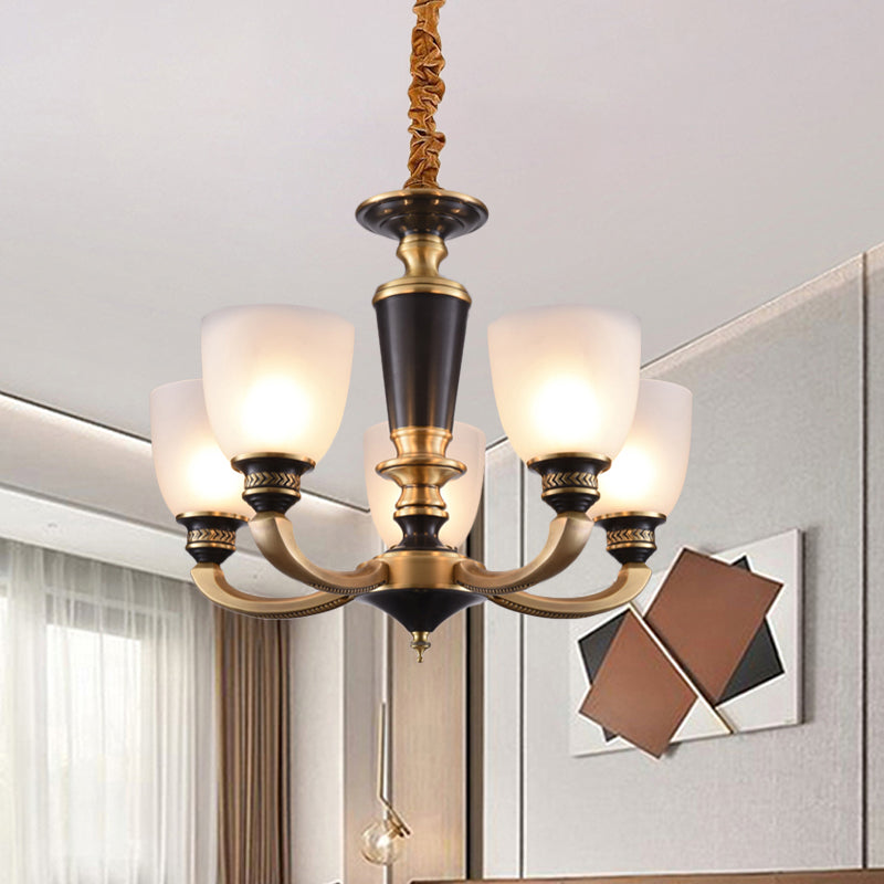 Traditional Style Brass Pendant Light With Milky Glass Empire Shade - 3/5-Bulb Suspension Ceiling