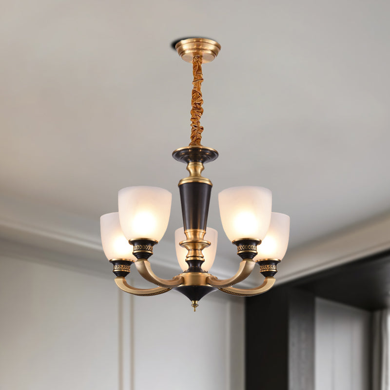 Traditional Style Brass Pendant Light With Milky Glass Empire Shade - 3/5-Bulb Suspension Ceiling