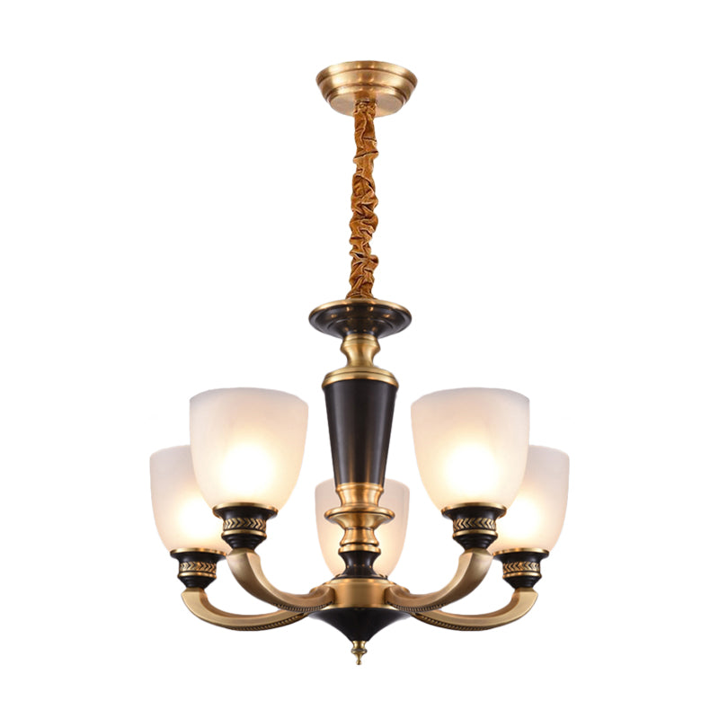 Traditional Style Brass Pendant Light With Milky Glass Empire Shade - 3/5-Bulb Suspension Ceiling