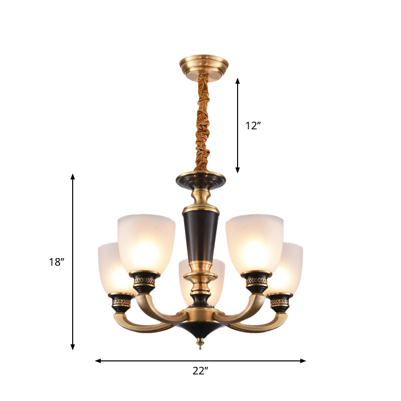 Traditional Style Brass Pendant Light With Milky Glass Empire Shade - 3/5-Bulb Suspension Ceiling