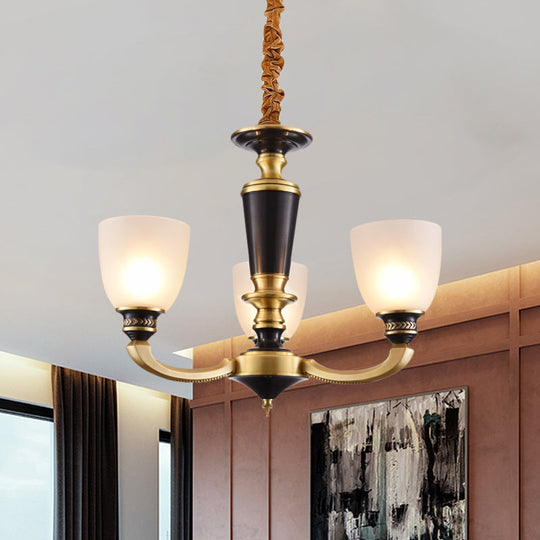 Traditional Style Brass Pendant Light With Milky Glass Empire Shade - 3/5-Bulb Suspension Ceiling