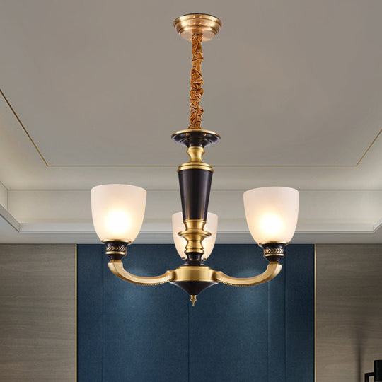 Traditional Style Brass Pendant Light With Milky Glass Empire Shade - 3/5-Bulb Suspension Ceiling