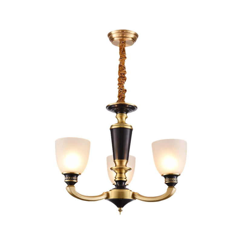 Traditional Style Brass Pendant Light With Milky Glass Empire Shade - 3/5-Bulb Suspension Ceiling