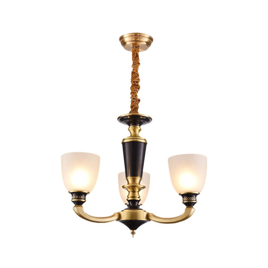 Traditional Style Brass Pendant Light With Milky Glass Empire Shade - 3/5-Bulb Suspension Ceiling