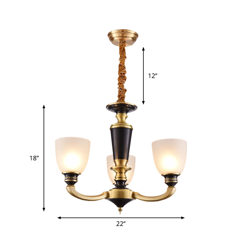 Traditional Style Brass Pendant Light With Milky Glass Empire Shade - 3/5-Bulb Suspension Ceiling