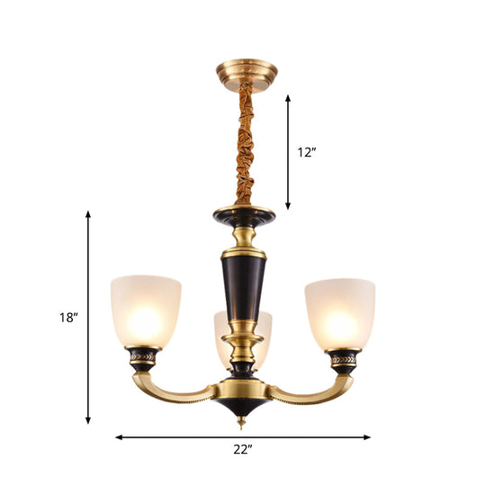 Traditional Style Brass Pendant Light With Milky Glass Empire Shade - 3/5-Bulb Suspension Ceiling