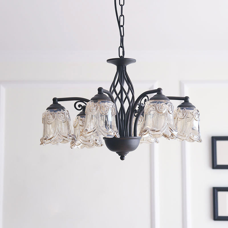 Rural Style Black Curvy Arm Chandelier - Metallic 6 Or 8 Lights Ideal For Living Room Suspension