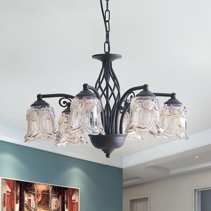 Rural Style Black Curvy Arm Chandelier - Metallic 6 Or 8 Lights Ideal For Living Room Suspension