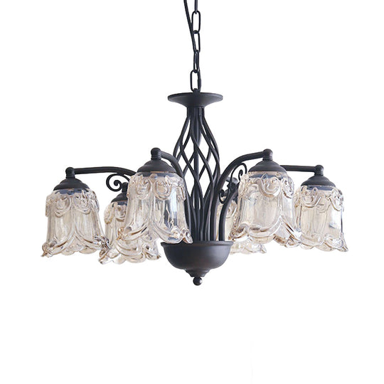 Rural Style Black Curvy Arm Chandelier - Metallic 6 Or 8 Lights Ideal For Living Room Suspension