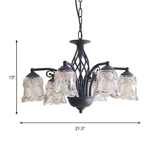 Rural Style Black Curvy Arm Chandelier - Metallic 6 Or 8 Lights Ideal For Living Room Suspension