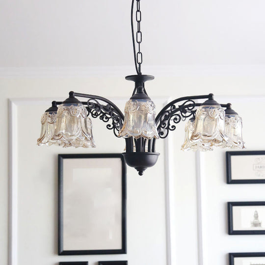 Rural Style Black Curvy Arm Chandelier - Metallic 6 Or 8 Lights Ideal For Living Room Suspension