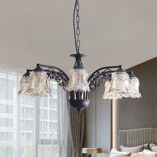 Rural Style Black Curvy Arm Chandelier - Metallic 6 Or 8 Lights Ideal For Living Room Suspension