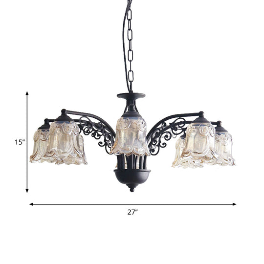 Rural Style Black Curvy Arm Chandelier - Metallic 6 Or 8 Lights Ideal For Living Room Suspension