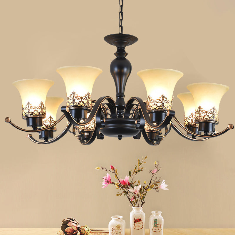 Rustic Swooping Arm Chandelier - Black Metal Pendant Light With 3/6/8-Head Ceiling Lighting