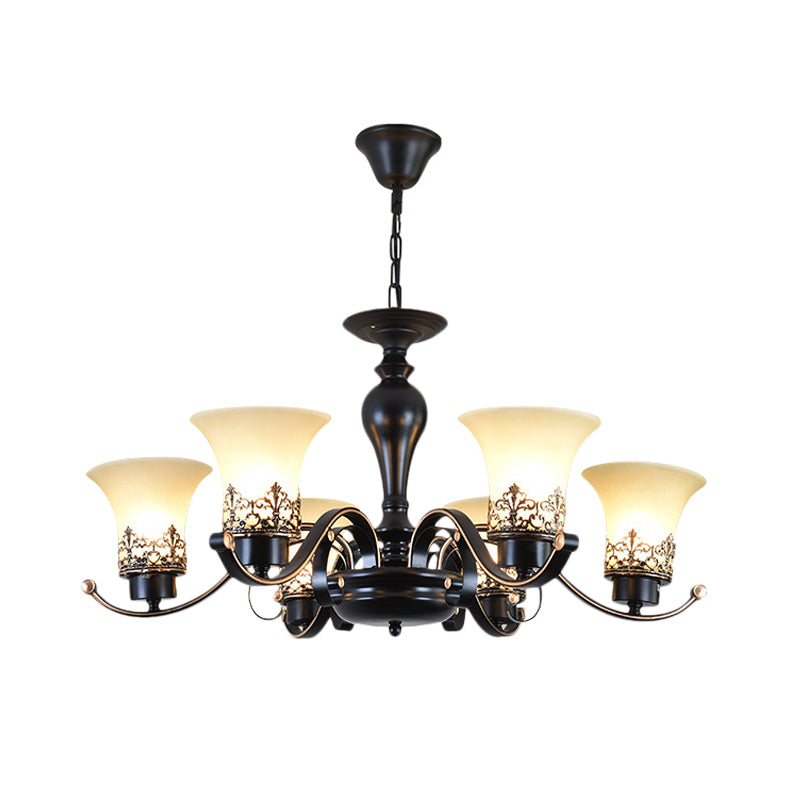 Rustic Swooping Arm Chandelier - Black Metal Pendant Light With 3/6/8-Head Ceiling Lighting