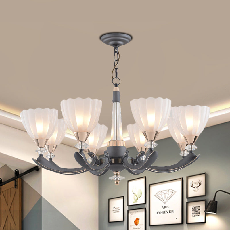 Floral Shade Opal Glass Pendant Chandelier - 6/8 Bulbs Countryside Grey Ideal For Guest Rooms