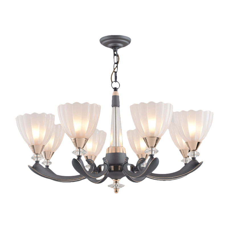 Floral Shade Opal Glass Pendant Chandelier - 6/8 Bulbs Countryside Grey Ideal For Guest Rooms