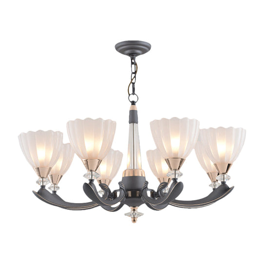 Floral Shade Opal Glass Pendant Chandelier - 6/8 Bulbs Countryside Grey Ideal For Guest Rooms