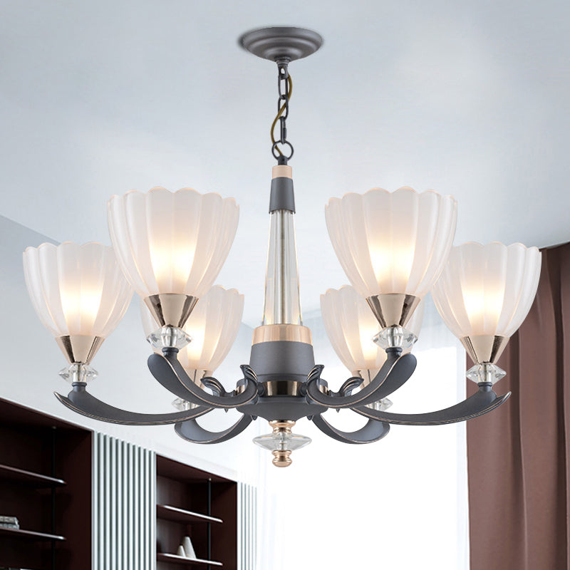 Floral Shade Opal Glass Pendant Chandelier - 6/8 Bulbs Countryside Grey Ideal For Guest Rooms 6 /