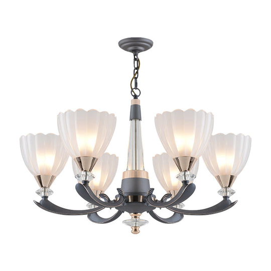 Floral Shade Opal Glass Pendant Chandelier - 6/8 Bulbs Countryside Grey Ideal For Guest Rooms