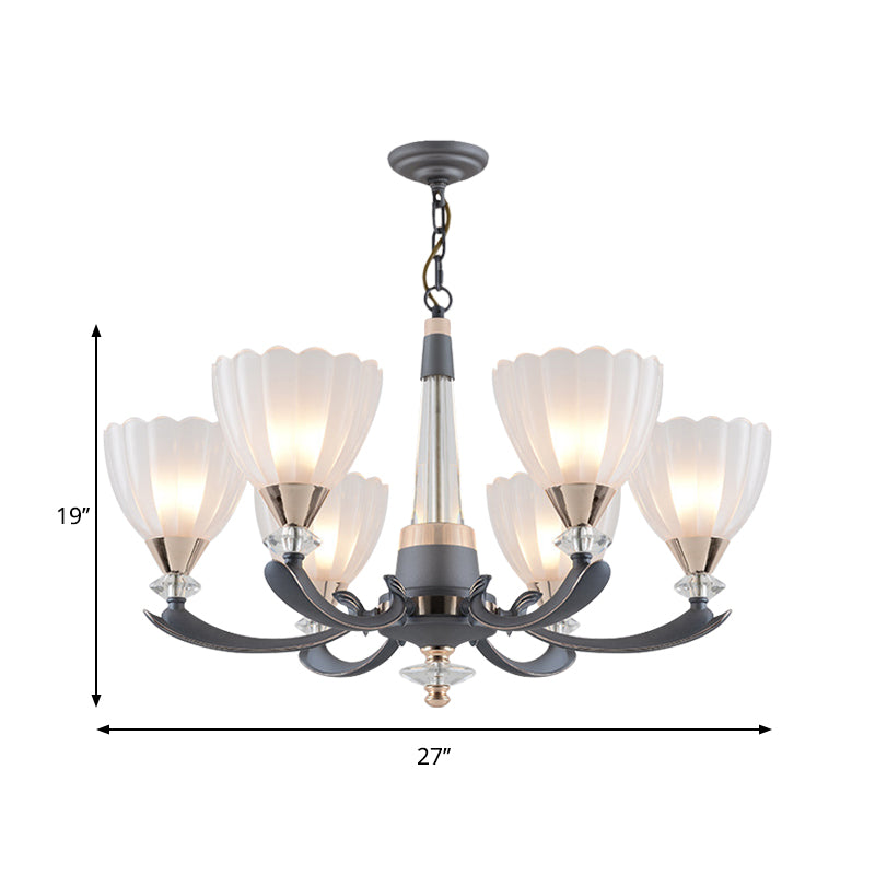 Floral Shade Opal Glass Pendant Chandelier - 6/8 Bulbs Countryside Grey Ideal For Guest Rooms