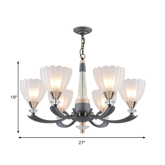 Floral Shade Opal Glass Pendant Chandelier - 6/8 Bulbs Countryside Grey Ideal For Guest Rooms