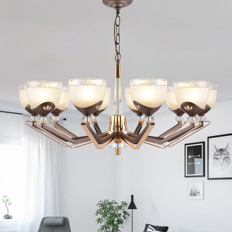 Coffee Bowl Pendant Chandelier - Rural Style Cream Glass Suspension Lighting (3/6/8/10 Heads) Ideal