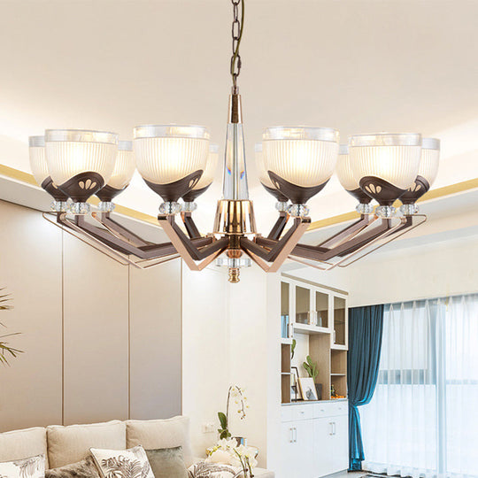 Coffee Bowl Pendant Chandelier - Rural Style Cream Glass Suspension Lighting (3/6/8/10 Heads) Ideal