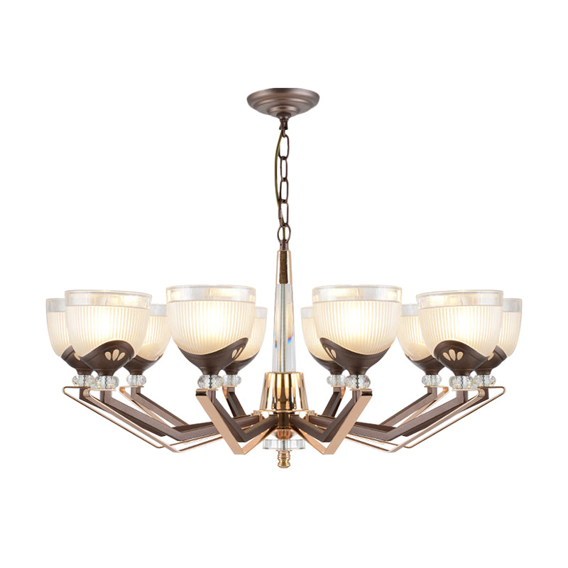 Coffee Bowl Pendant Chandelier - Rural Style Cream Glass Suspension Lighting (3/6/8/10 Heads) Ideal