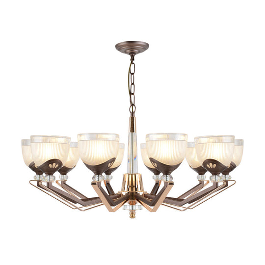 Coffee Bowl Pendant Chandelier - Rural Style Cream Glass Suspension Lighting (3/6/8/10 Heads) Ideal