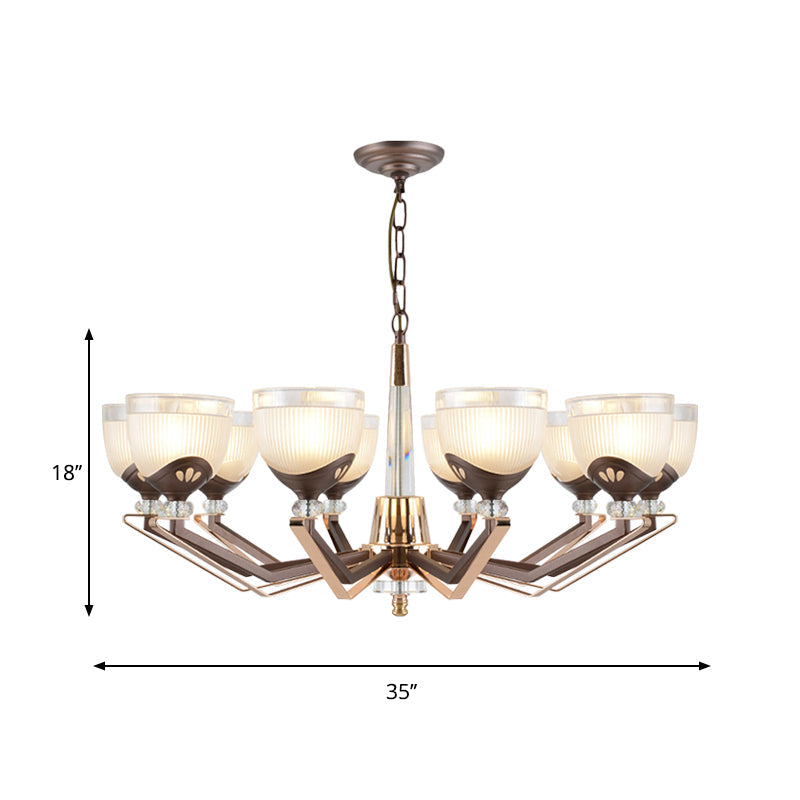 Coffee Bowl Pendant Chandelier - Rural Style Cream Glass Suspension Lighting (3/6/8/10 Heads) Ideal