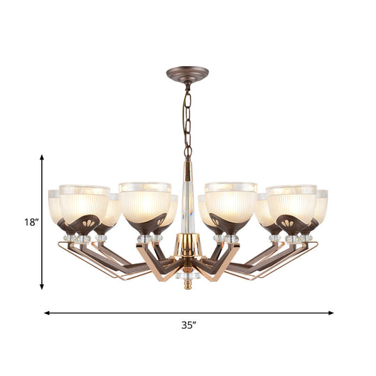 Coffee Bowl Pendant Chandelier - Rural Style Cream Glass Suspension Lighting (3/6/8/10 Heads) Ideal