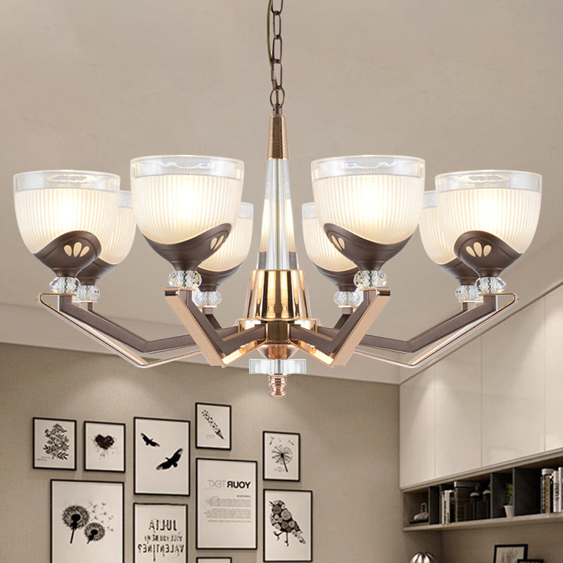 Coffee Bowl Pendant Chandelier - Rural Style Cream Glass Suspension Lighting (3/6/8/10 Heads) Ideal