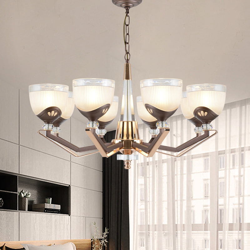 Coffee Bowl Pendant Chandelier - Rural Style Cream Glass Suspension Lighting (3/6/8/10 Heads) Ideal