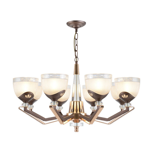 Coffee Bowl Pendant Chandelier - Rural Style Cream Glass Suspension Lighting (3/6/8/10 Heads) Ideal