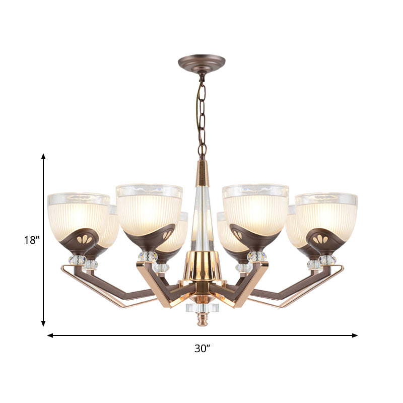 Coffee Bowl Pendant Chandelier - Rural Style Cream Glass Suspension Lighting (3/6/8/10 Heads) Ideal