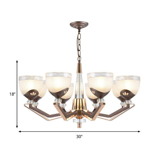 Coffee Bowl Pendant Chandelier - Rural Style Cream Glass Suspension Lighting (3/6/8/10 Heads) Ideal