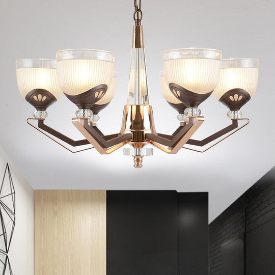 Coffee Bowl Pendant Chandelier - Rural Style Cream Glass Suspension Lighting (3/6/8/10 Heads) Ideal