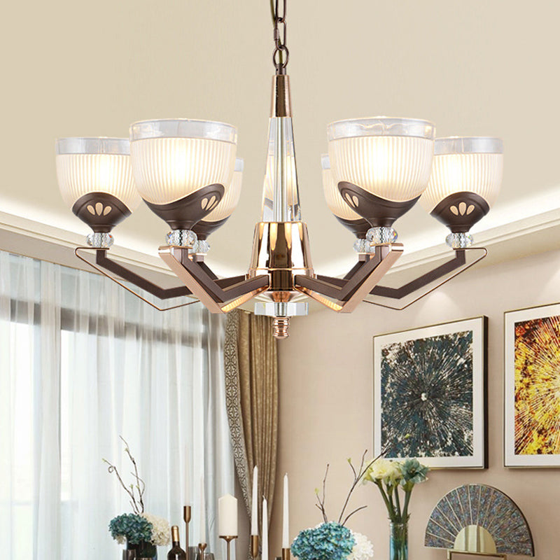 Coffee Bowl Pendant Chandelier - Rural Style Cream Glass Suspension Lighting (3/6/8/10 Heads) Ideal